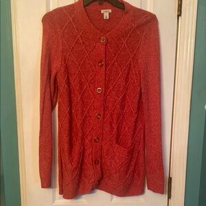 L.L. Bean Red Cardigan Sweater Classic Knit
